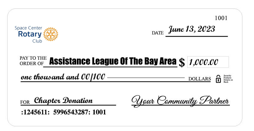 Rotary Club of Space Center Donates $1,000 to Assistance League of the Bay Area