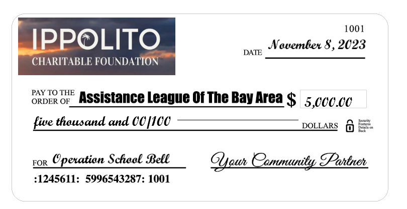 Ippolito Charitable Foundation Gifts $5,000 to Assistance League of the Bay Area