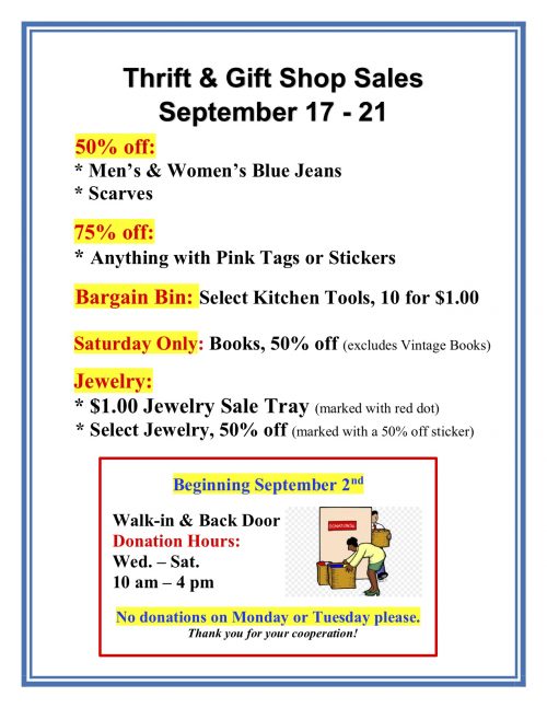 Weekly Sales Shop Sign Sept 17 - 21 Weekly Sales Shop Sign Sept 17 - 21
