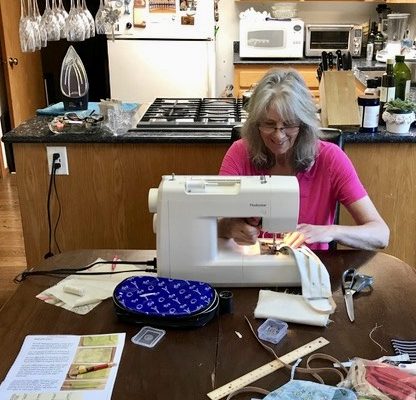 Joani Carrinton busily working on face masks for Whatcom United Command