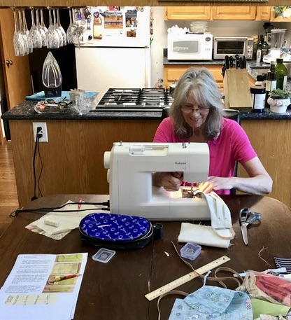 Joani Carrinton busily working on face masks for Whatcom United Command