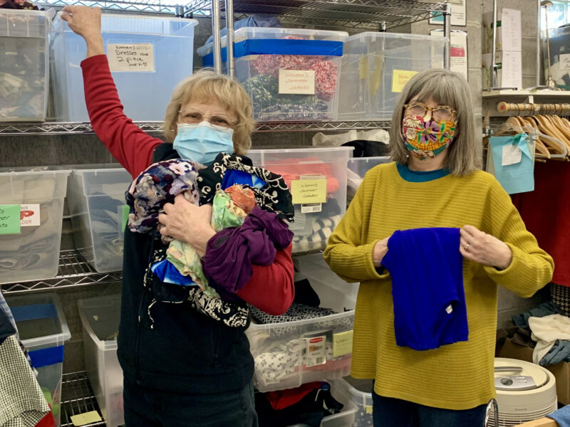 Sorting clothing at the shop