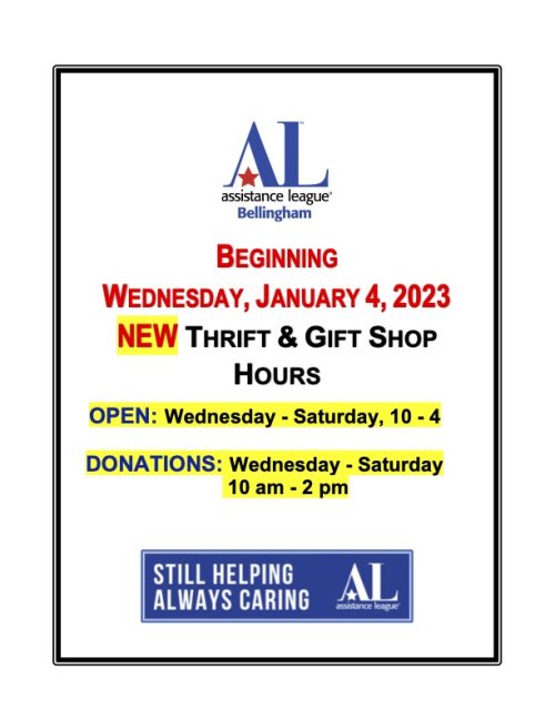 New Shop Hours beginning Jan. 4th, 2023