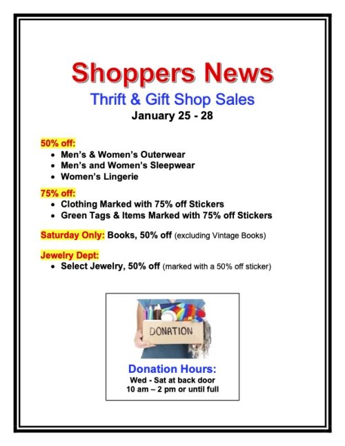 Weekly Sales Shop Sign Jan 25-28 docx Thrift & Gift Shop Sales, Jan 25-28