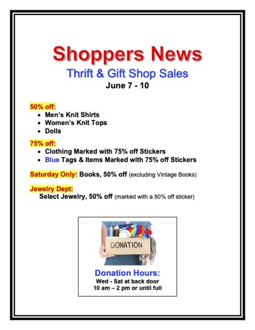 Thrift & Gift Shop Sales June 7-10