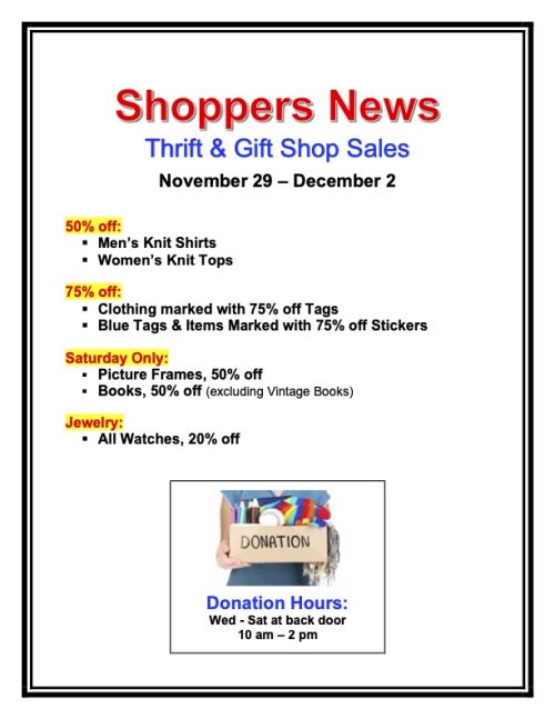 Weekly Sales Shop Sign Nov. 29 - Dec. 2docx Thrift & Gift Shop Sales Nov. 29-Dec. 2