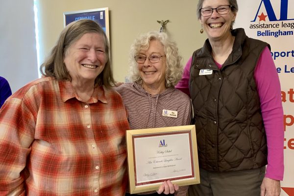 Kay McDade and Sandy Dentinger present Kathy sabel with Ada Edwards Laughlin Award