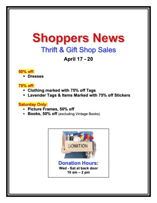 Thrift & Gift Shop Sales April 13-20
