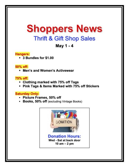 Thrift & Gift Shop Sales May 1-4