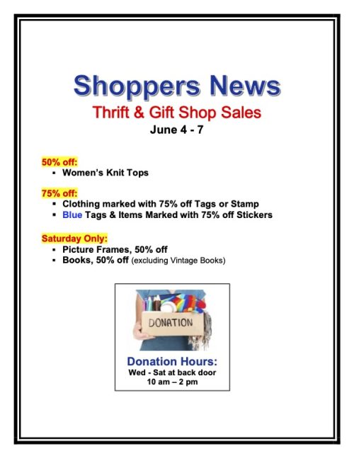 Weekly Sales Shop Sign June 4 - 7 docx Thrift & Gift Shop Sales, June 4-7