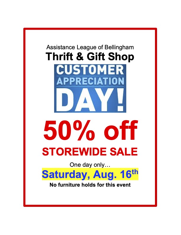 Storewide sale 50% off sale, Saturday August 16th