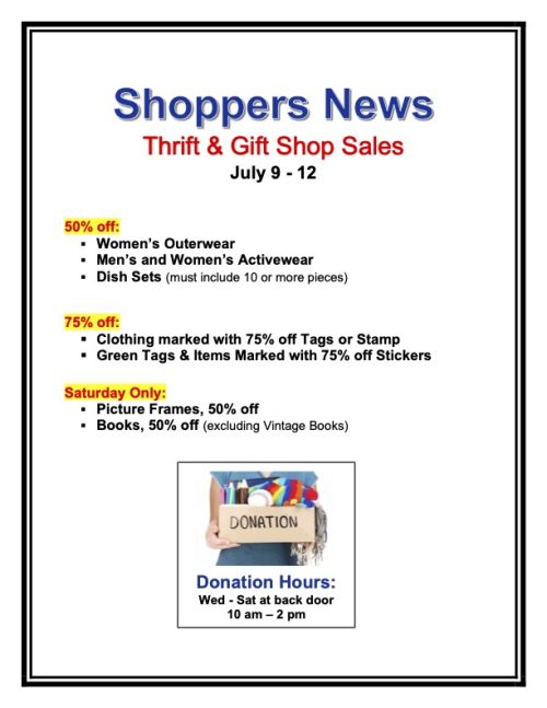 Weekly Sales Shop Sign July 9-12 docx Thrift & Gift Shop Sales July 9-12