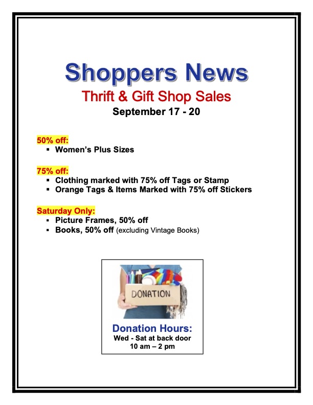 Thrift & Gift Shop Sales Sept 17-20