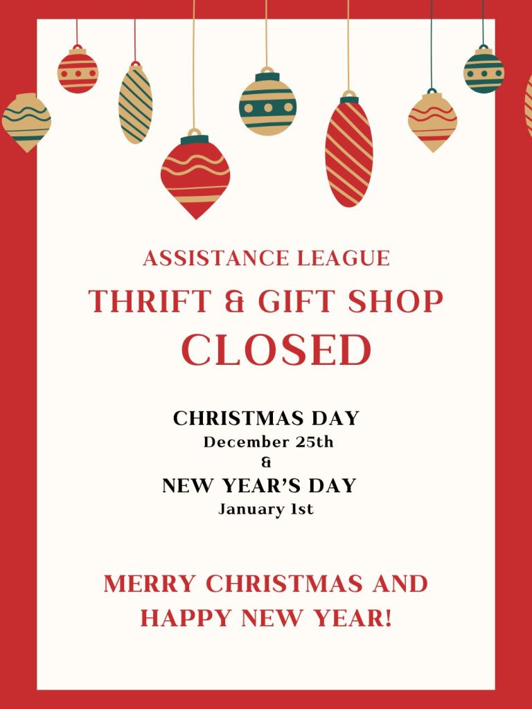 Thrift Shop Closed Dec. 25 and Jan. 1