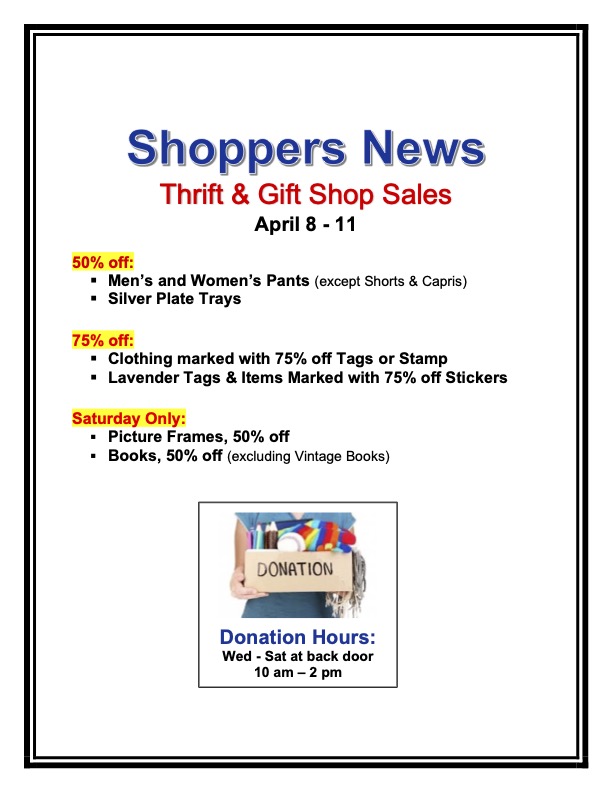 Thrift & Gift Shop Sales, April 8-11