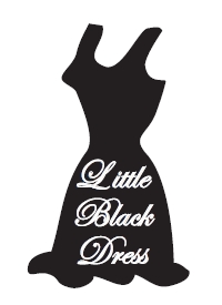 Image of a black dress with the words "Little Black Dress" on the skirt