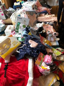 Donated items at the Stork's Nest Baby Shower