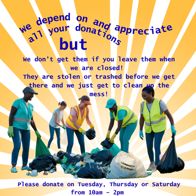 Donate Tuesday, Thursday, Saturday 10 AM To 2 PM