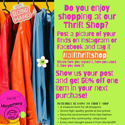 50% Off your next purchase when you share a post about our Thrift SHop