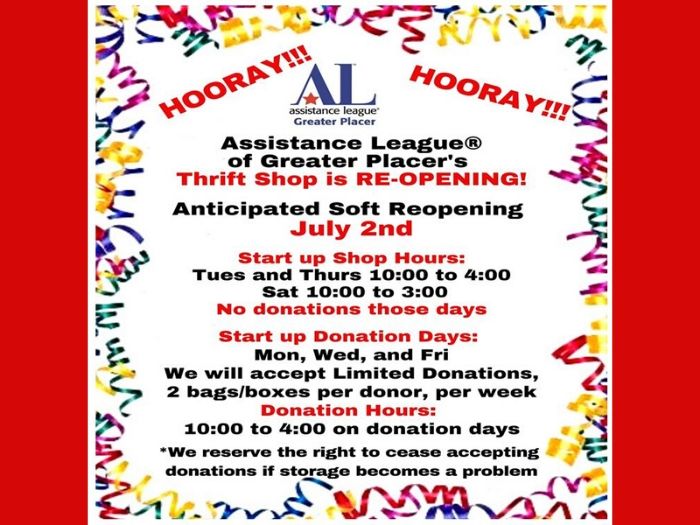 Thrift Shop Schedules Reopening!