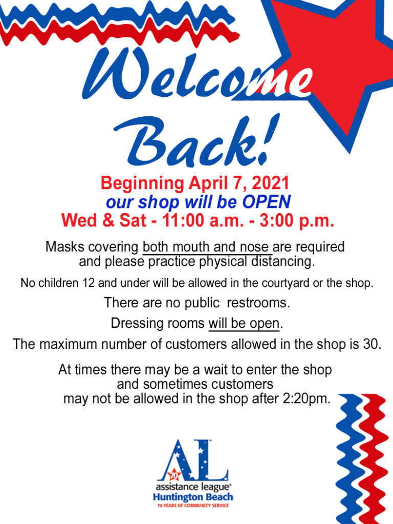 Thrift Shop Reopens Wed. & Sat. as of April 7, 2021! Assistance