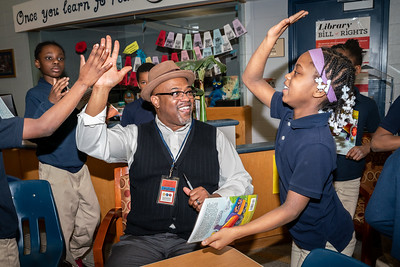 Author Lehman Riley speaks at Elizabeth Hall Elementary