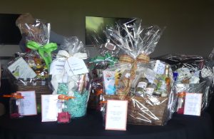 The various baskets that could be awarded during the raffle