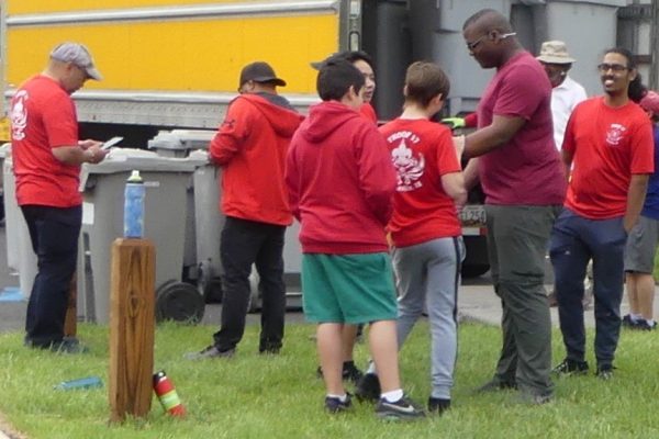 Scouts helping with the shredding