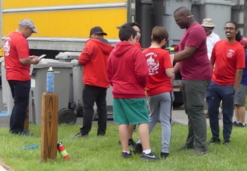 Scouts helping with the shredding