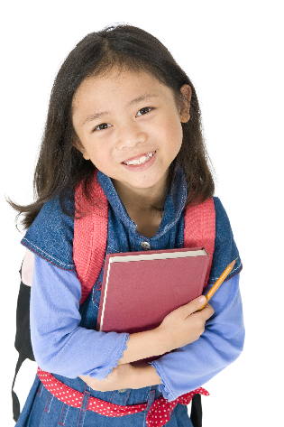 a young asian school girl ready for school