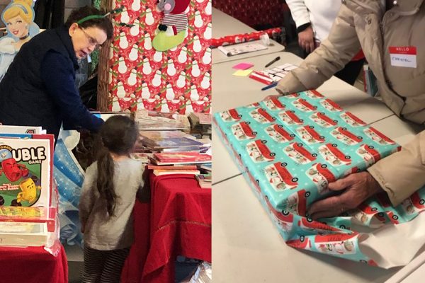 Assist-a-Shelter wrapping gifts at Family Supportive Housing