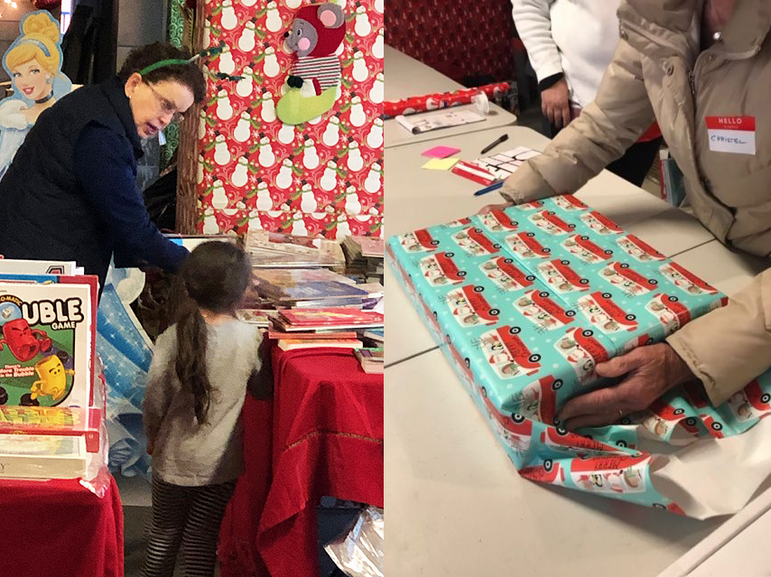 Assist-a-Shelter wrapping gifts at Family Supportive Housing