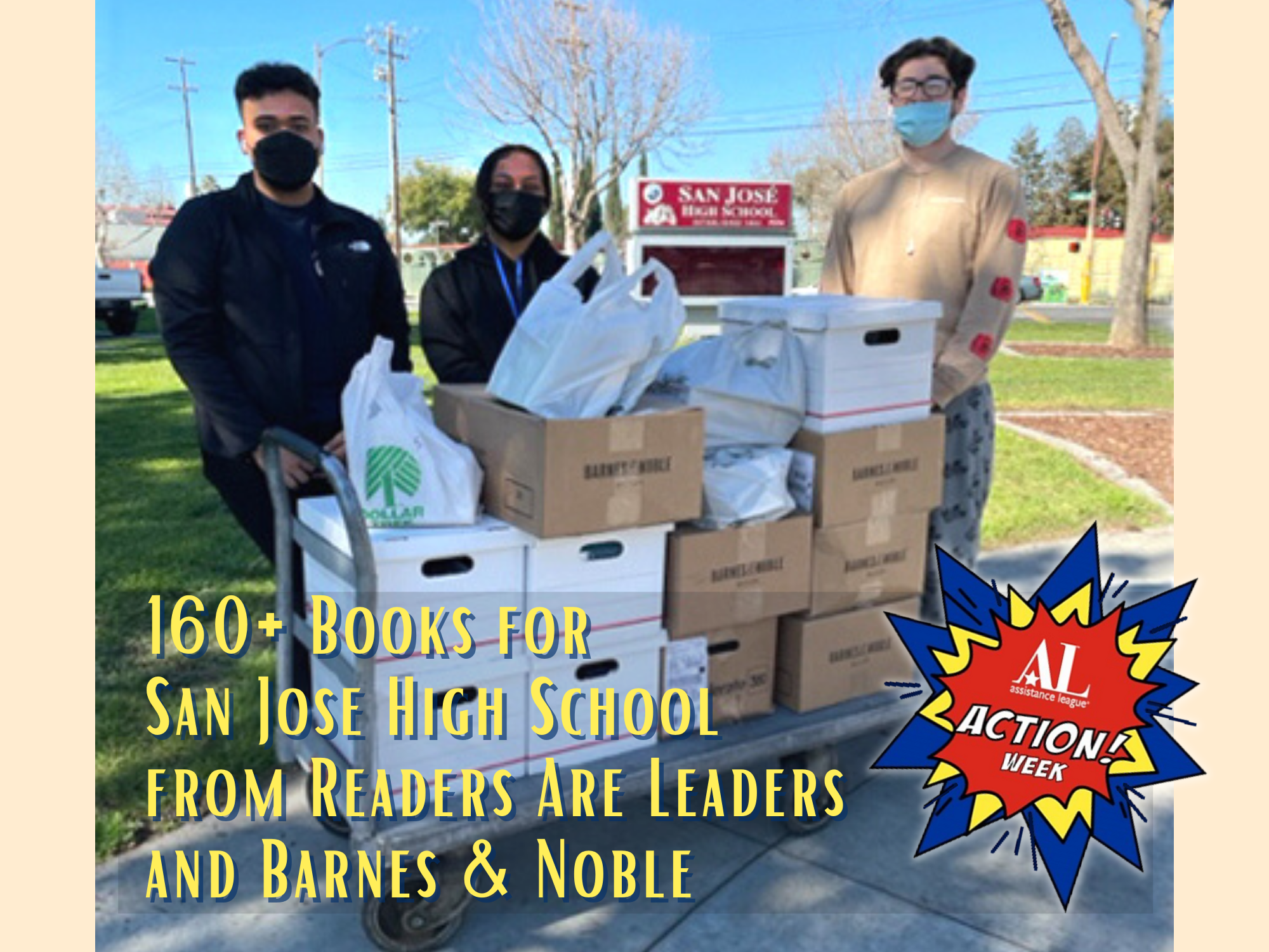 Students accepting 160+ books from Readers Are Leaders and Barnes & Noble
