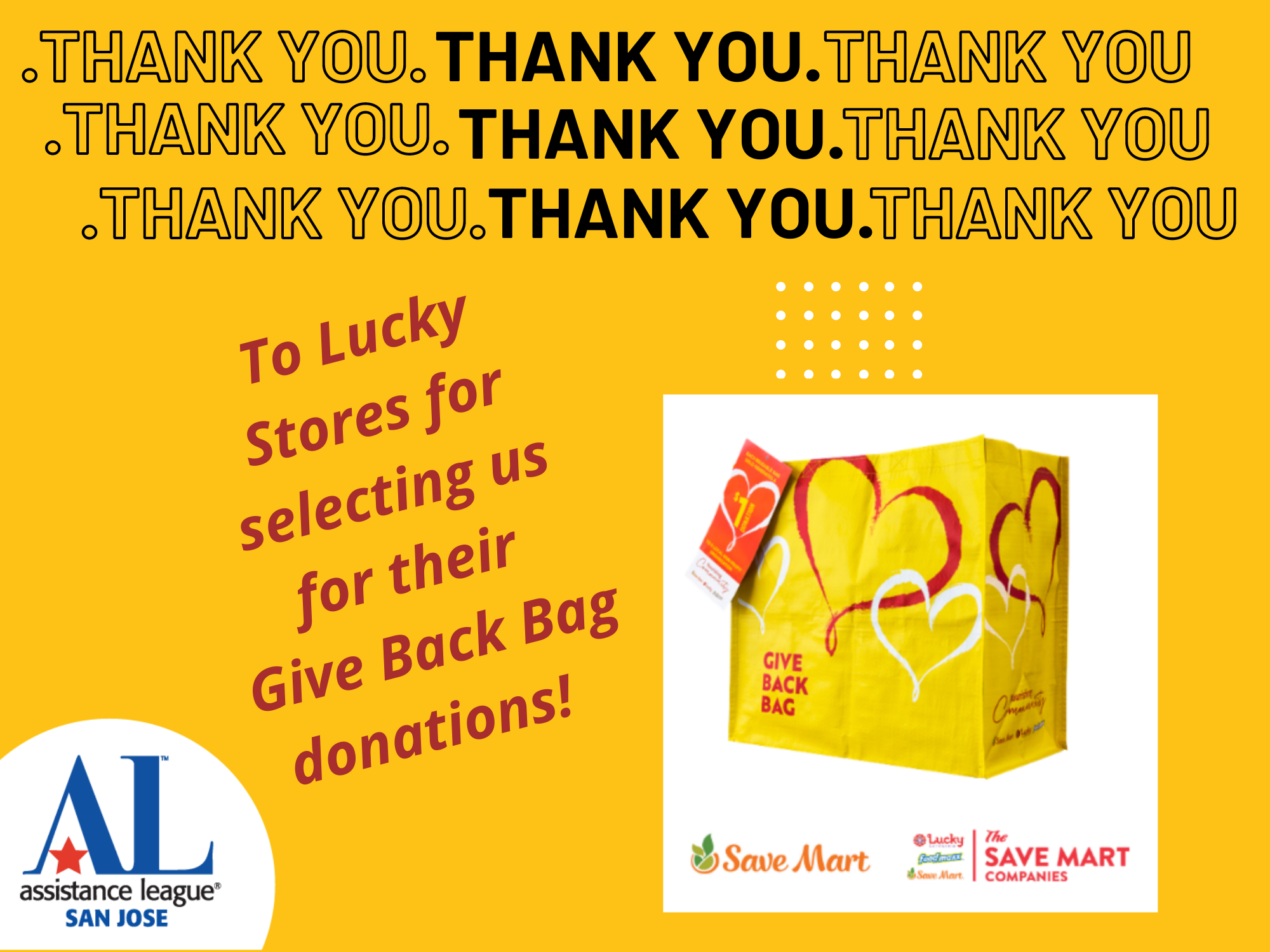Thank You to Lucky stores for selecting us for their Give Back Bag donations!