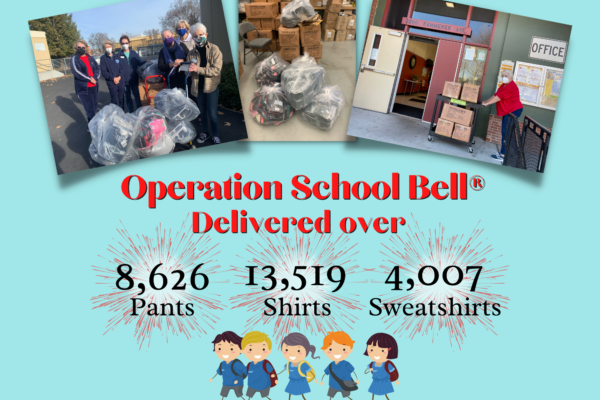 Operation School Bell Final Totals - 8,626 Pants, 13,519 Shirts, 4,007 Sweatshirts