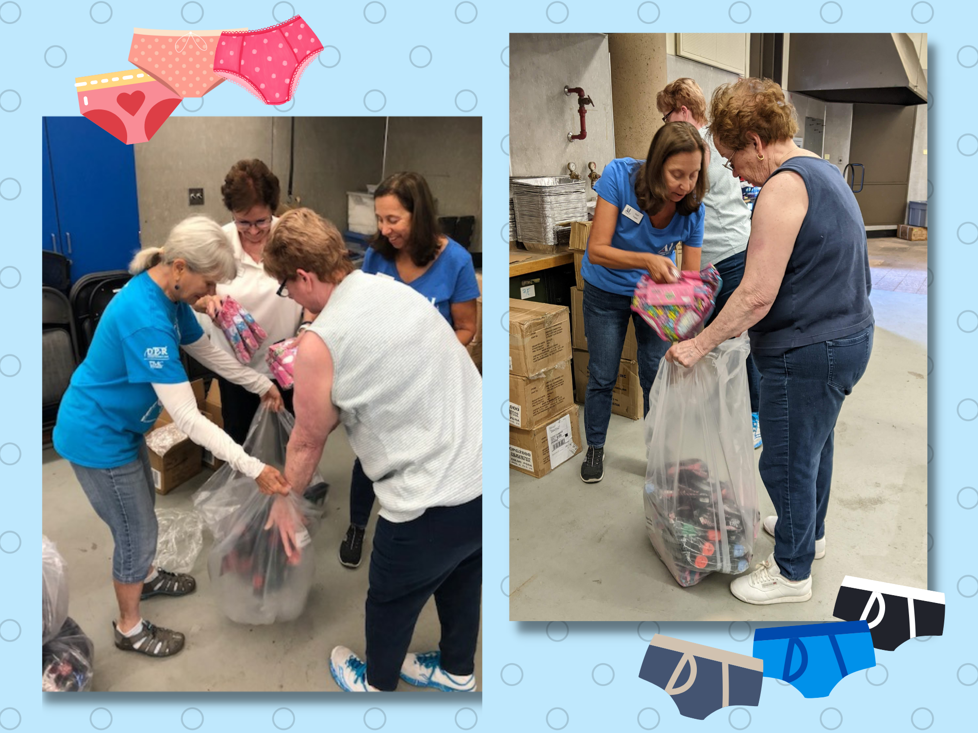 Operation School Bell volunteers bagging undies for schools