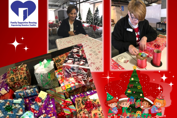 Wrapping Holiday Gifts at Family Supportive Housing