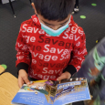 Boy Reading the Fly Guy book