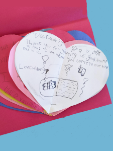 Folder of Valentine Thank You notes from Ryan STEAM Academy students