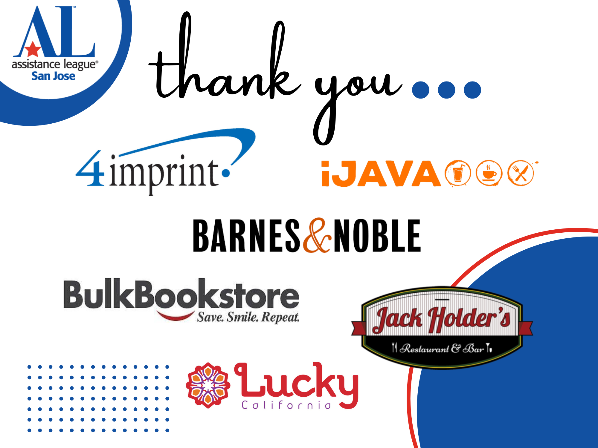 Thank you...4imprints, iJava, Barnes & Noble, BulkBooksellers, Jack Horner's, Lucky