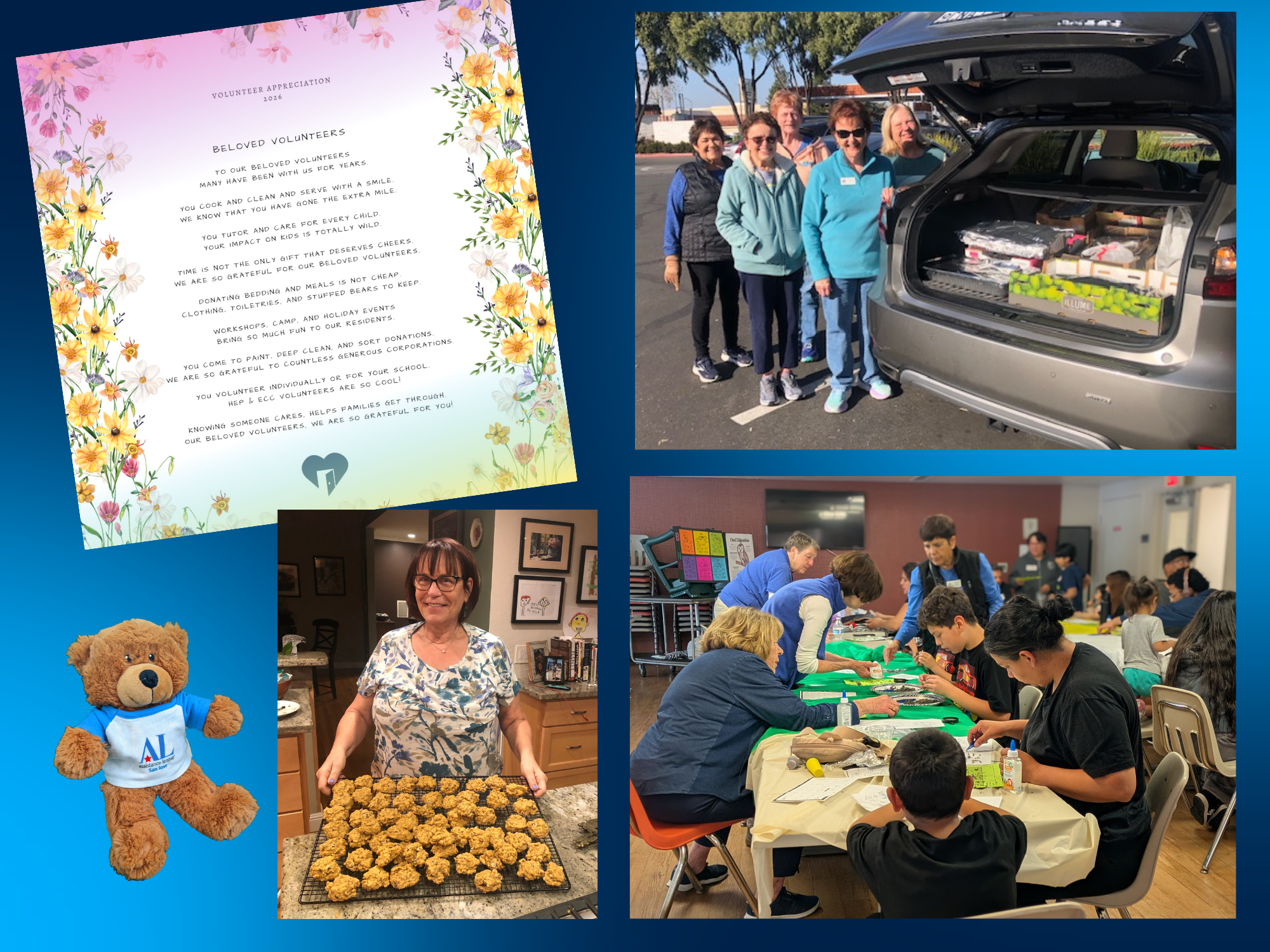 Thank You from Family Supportive Housing - dinners, Hug-a-Bears, Cookies, Events