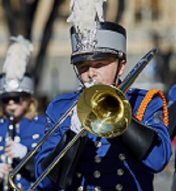 Prescott, Arizona, United States - November 11, 2016: Students in the Chino Valley High School Marching Band participating in the Veterans Day Parade