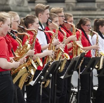 Victoria Canada May 22, 2019: Cavaliers Kingstone Middle School in Victoria Day Parade along Douglas Street. This is Victoria's largest parade and attracting well over 100,000 people from Canada and USA.