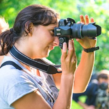 Participants in a course in nature photography outdoors