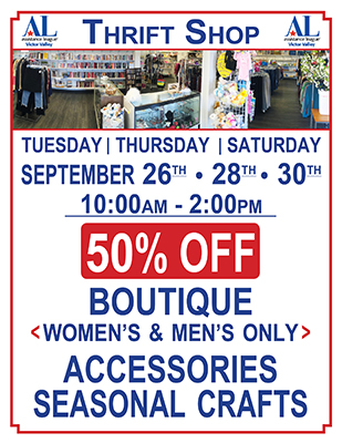Thrift Shop Sale for September 26 • 28 • 30