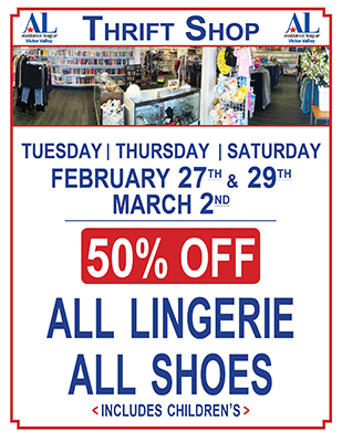 Thrift Shop Sale for February 27 • 29 & March 2