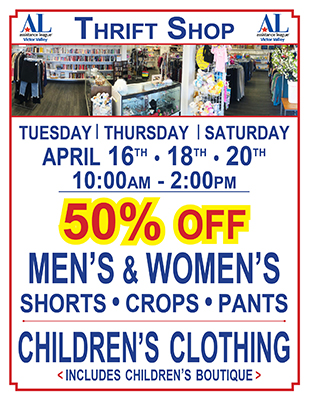 Thrift Shop Sale for April 16 • 18 • 20