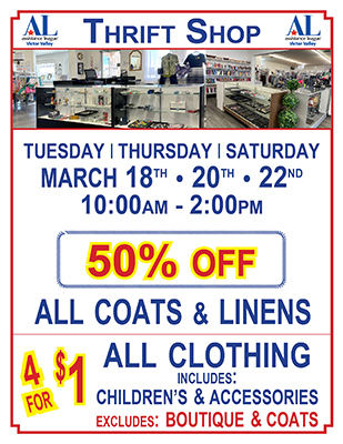 Thrift Shop Sale for March 18 • 20 • 22
