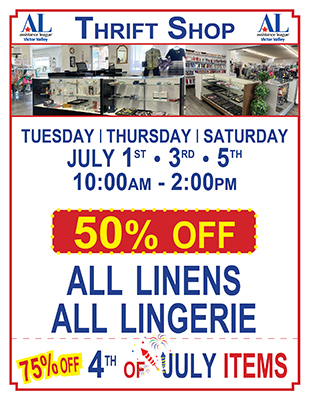 Thrift Shop Sale for July 1 • 3 • 5