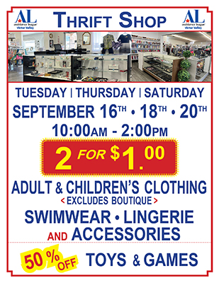 Thrift Shop Sale for September 16 • 18 • 20